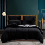 Housse de Couette Hiver 240x260 Chaude Flanelle Toucher Cashmere Polaire Parure de Lit en Velours Noir Grise Doux avec Fermeture Éclair, Linge de Lit 2 Personnes avec 2 Taies d'oreiller 65x65 cm