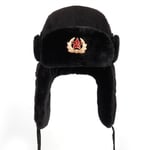 Rysk Ushanka Badge Bomber Hat Pilot Hat Vintermössa med Öronlappar Vinter Varm Mössa