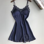 Kvinnor Sexiga underkläder Sidenspetsrock Klänning Babydoll Nattlinne Navy XL