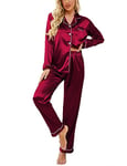 Ekouaer Pyjama Femme T-Shirt en Satin Manches Longues et Bas Pantalon Long Ensemble de Pyjama 2 Pièces Grande Taille