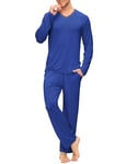 AjezMax Pyjama Homme Col en V Long Ensemble de Pyjamas Automne et Hiver 2 Pièces Manche Longue Vêtements de Nuit Pantalon de Pyjama XL