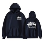 Mordely Unisex Stussy Pullover Hoodie Midweight Huvtröja Navy XS