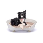 Ferplast Dog Bed & Cat Bed with Cotton Cushion, Raised Dog Bed, Plastic Dog Bed Medium, Dog Bed Washable, Dog Basket, Breathable & Antislip, THRONE 82 x 59,5 x h 29,5 cm, White