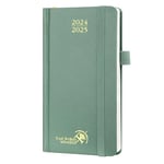 POPRUN Agenda de Poche 2025 16,5 x 9 cm D'août 2024 à déc 2025 - Petit Planner Semainier Scolaire 17 Mois Couverture Rigide avec Intervalle Horaire, Papier Certifié FSC®80 g/m² - Vert Minuit