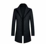 Allthemen Manteau Homme Hiver en Laine Chaud Mi-Long Parka Trench Coat Slim Outerwear Couleur Unie 802Bleu Marine XL