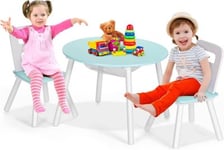 Table Enfant avec 2 Chaises Ergonomique Table Activités avec Rangement Central en Maille Pieds en Bois Vert