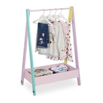 Relaxdays Penderie pour Enfants, Portant vêtements, Rangement, HLP : 99x64,5x42 cm, Petit Porte-Manteau, Multicolore