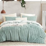 Sedefen Housse de Couette 200x200 cm Vert Clair Peluche Flanelle Hiver Chaude Duveteuse Parure de lit 2 Personnes + 2 Taies d'oreiller 65x65cm Adulte Ado Linge de lit Avez Fermeture Éclair