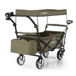 Hoberg Chariot à Bras Pliable Premium avec Toit et Protection UV | Chariot à Main avec Porte-Boisson, Sac Isotherme 13 litres & Freins | comme Chariot de Transport jusqu'à 80kg de Charge [Beige-Kaki]