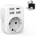 Adaptateur Prise Anglaise, 5 En 1 Adaptateur Prise Uk Avec 3 Usb A Et 1 Usb C, Adaptateur Uk,Prise Anglaise Adaptateur Francais,Adaptateur Type G Pour Irlande Angleterre Ecosse[MUL212023]