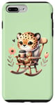 Coque pour iPhone 7 Plus/8 Plus Mignon guépard buvant du café dans une chaise à bascule sur vert
