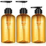 WeeGoo Lot de 3 distributeurs de Savon vides en Plastique Marron 500 ML réutilisables et Rechargeables avec Liquide de Lavage pour Les Mains, Gel Douche, shampooing et après-shampoing