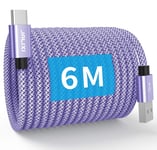 Cable USB C 6M Charge Rapide, 3A Câble USB vers USBC Extra Long Nylon Type C pour Manette PS5, Samsung Galaxy S10 S9 S8 Plus S23 Fe A55 A54 A35 A33 A25 A23 A15 A14 A13, Violet.[V744]