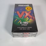 Maxell VX E180 Blank VHS Tapes - 3 Hour 2 Pack - Brand New and Sealed