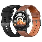 ECHO Rainbow Voyager - Montre Connectée Noir Silicone + Marron Cuir, Autonomie 7 Jours, Étanchéité IP67, Fréquence Cardiaque & Oxygène, Double Bracelet, Compatible Da Fit.