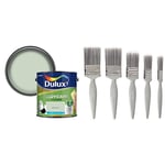 Dulux 500000 Easycare Kitchen Matt Emulsion Paint For Walls And Ceilings - Willow Tree 2.5L and Harris Essentials Walls & Ceilings Paint Brush Set | Pack of 5 | 0.5", 1", 1.5", 2"