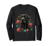 Cute black Labrador Dog on black Labrador Retriever Lover Long Sleeve T-Shirt