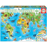 Puzzle - Carte du monde avec les animaux - Jeu éducatif - 150 pièces - Dès 6 ans