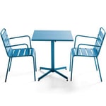 Ensemble table de jardin carrée et 2 fauteuils métal bleu pacific Palavas  Oviala