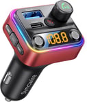 Transmetteur Fm Bluetooth 5.4 Voiture 42W Bluetooth Fm Radio Adaptateur Charge Usb Type-C [Deux Micros] [Interrupteur Lumineux] [Affichage Led] [Appels Mains Libres] Support Clé Usb, Rouge