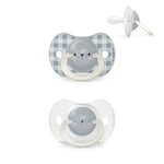 Suavinex, Lot de 2 Sucettes pour Nouveau-nés et Bébés 0/6 Mois, Sucettes Phosphorescentes, Idéal Nuit, avec Tétine Symétrique SX Pro en Silicone, Réversible, Douce et Souple, Night and Day, Bleu