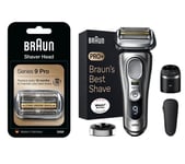 Braun Series 9 Pro 9417S Wet & Dry Foil Shaver (Silver) & Series 9 94M Electric Shaver Head Replacement (Silver) Bundle, Silver/Grey