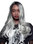 Smiffys Official Manic Panic® She Wolf™ Queen Bitch™ Wig, Long Drop Curls Wig, Heat Styleable with Adjustable Cap in Grey Ombre Colours & Flowing Curls. A show-stopping look for any event