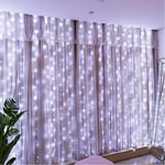 HXWEIYE 300LED Guirlande Lumineuse Blanc Froid Rideau Lumineux 3m*3m 8 Modes d'Eclairage USB, Télécommande avec Minuterie pour Noël, Mariage, Anniversaire, Fenêtre, Maison