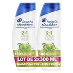 Head & Shoulders Apple Fresh 2 en 1 Shampoing Antipelliculaire 2x300ml; Jusqu'à 100% des Pellicules Éliminées, Cliniquement Prouvé; Tous Types de Cheveux et de Cuir Chevelu