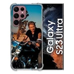 Cokitec Coque Renfocée en Verre Trempé pour Samsung Galaxy S23 Ultra Musique Johnny Hallyday Moto