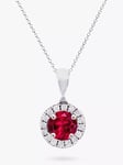 E.W Adams 18ct White Gold Ruby & Diamond Cluster Pendant Necklace