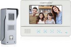 Sonnette Interphone Video avec 7"" LCD Moniteur, Caméra de Surveillance Extérieur Imperméable avec Vision Nocturne IR, Interphone Filaire Sonnette Intelligente, Déverrouillage, Fonction Monitoring