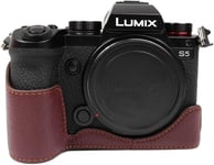 Étui pour appareil photo Panasonic S5, fait à la main en cuir véritable compatible avec Panasonic Lumix DC-S5, DC-S5II, DC-S5IIX, café.[G239]