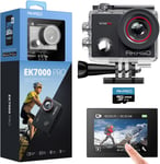 EK7000 Pro Caméra Sport 4K avec Carte MicroSDXC 128GB, 20MP WiFi Action Caméra Sportive avec Ecran Tactile, EIS Stabilisateur, Télécommande, 170° Angle Réglable, Étanche 40M et 2 Batteries.[G321]