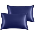 Yorkshire Bedding Satin Pillow Cases 2 Pack – Luxurious Navy Pillowcases For Hair and Skin Standard Size with Envelope Closure Hypoallergenic 50 x 75 cm