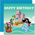 4th Birthday Card Boy - Pirate Treasure Island - Happy Birthday Card 4 Year Old Boy, Boys Birthday Cards for Him, 145mm x 145mm Greeting Card for Son Brother Grandson Nephew Cousin God Son