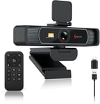 Webcam 4K avec télécommande - une caméra PC USB équipée d'un capteur de 8 mégapixels. Zoom numérique 5X, double microphone antibruit, compatible avec PC, ordinateur portable/Windows, Mac, etc