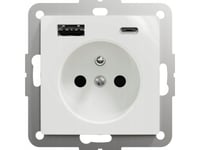 Schneidere Enkel Kontakt Med Jording Schneider Sedna Design Sdd111072 Med Usb A+C 3A Gjengeløse Terminaler, Hvit Design & Elements