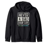 NEVER BAD HAIR DAY Bald Is Beautiful Breast Cancer Survivor Zip Hoodie