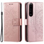 Sony Xperia 1 V Plånboksfodral Imprinted Mandala Flower - Rosa Guld