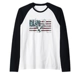 American Flag Camouflage Outdoor Antlers Deer Raglan Baseball Tee