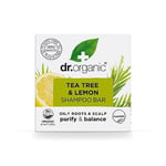 Dr Organic Tea Tree & Lemon Shampoo Bar, Purifying, Oily Roots & Scalps, NEW, Plastic Free, Natural, Vegan, Cruelty-Free, Paraben & SLS-Free, Organic, 75g