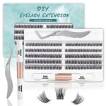 SISILILY Eyelash Extension Kit-Individual Eyelashes with Bond and Seal-120 Lashes Individual Cluster DIY Fluffy Cluster Lashes with Eyelash Glue and Lash Tweezers C D Curl 10/12/14/15/16mm (DM01-mix)