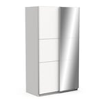 Demeyere Armoire Porte Coulissante avec Miroir & Penderie Moderne – Coloris Blanc Mat & Finitions Métal-116, Bois d'ingénierie, Gris, 116,5 x 59,8 x 203 cm