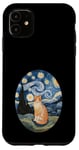 Coque pour iPhone 11 Robe Nuit Étoilée et Robe Van Gogh Chat Orange Chat Roux