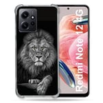 Cokitec Coque Renforcée en Verre Trempé pour Xiaomi Redmi Note 12 4G Animal Lion Majestueux