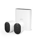 Arlo Pro 5 Camera Surveillance WiFi Exterieure Sans Fil + Smart Hub, 160° Vision Nocturne Couleur Avancée 2K HDR, Sirène, Détection De Mouvement, Essai Arlo Secure inclus, Kit de 2 Caméras, Blanc