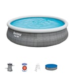 Bestway Piscine hors sol ronde Fast Set - Décor rotin gris Diamètre 457 cm Hauteur 107