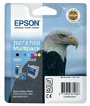 GENUINE AUTHENTIC EPSON T007 BLACK EPSON T008 COLOUR INK CARTRIDGE TWIN PACK