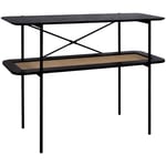 Sweeek - Console vintage coloris noir 100 cm double plateaux effet bois et cannage. piètement et structure en métal noir